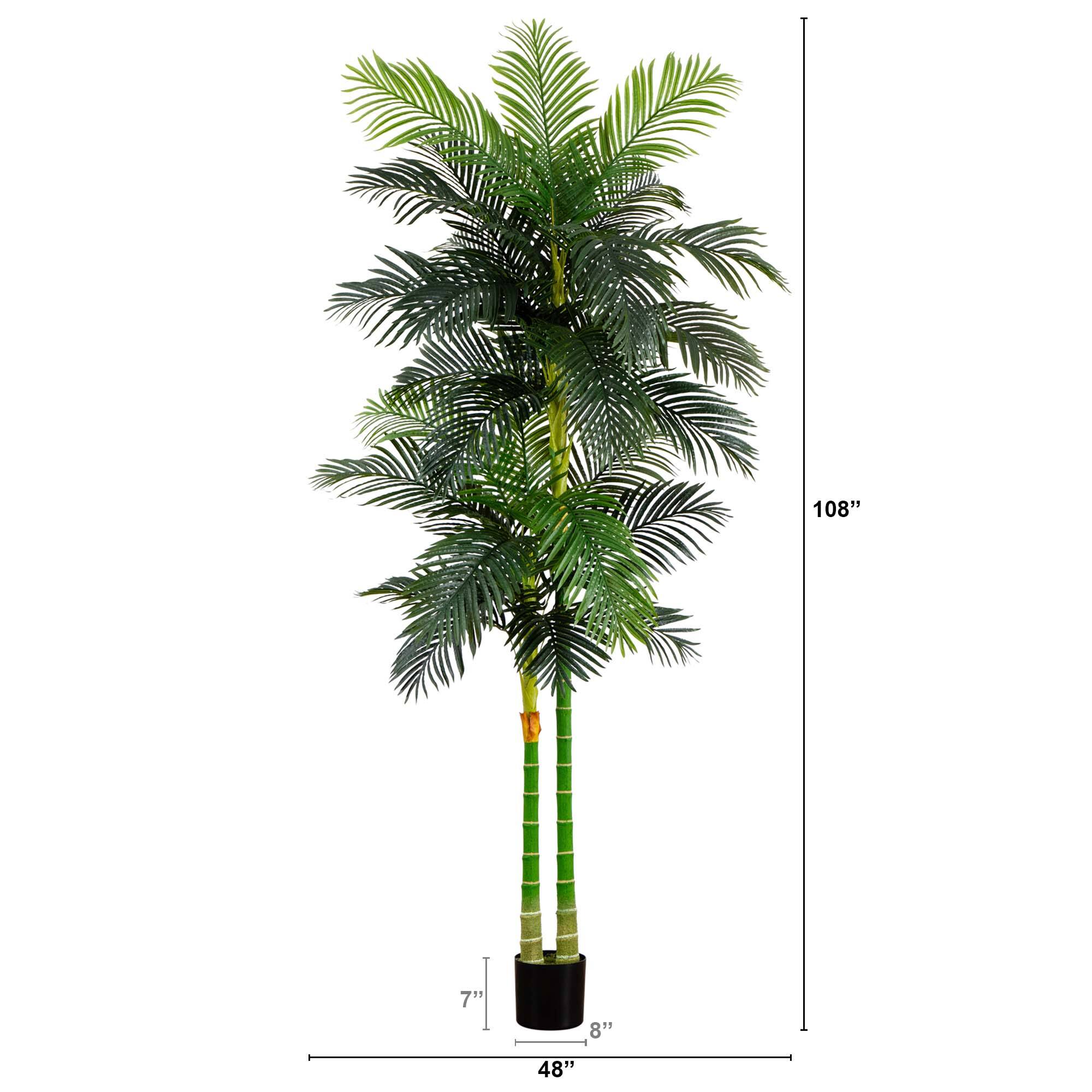 9ft. Potted Green Artificial Double Golden Cane Palm Tree